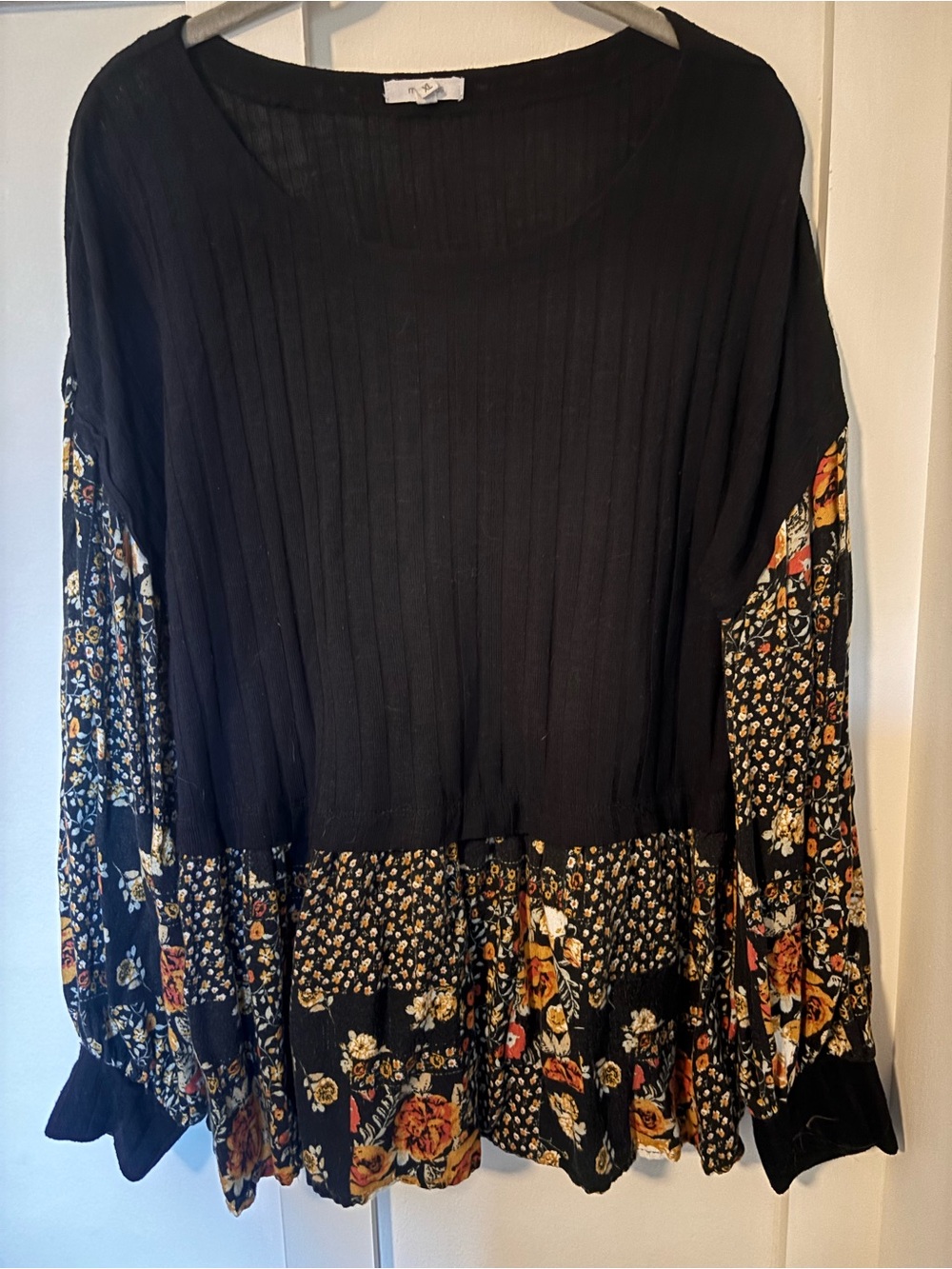 Maurices XL Black Mixed Floral Boho Peplum Top